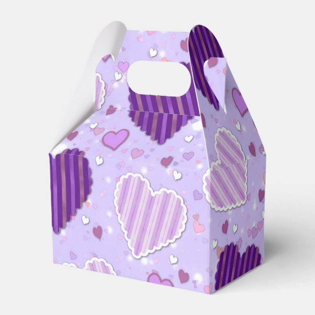 Purple Patchwork Hearts Favour Box (Front Side)