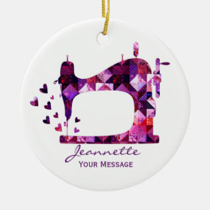 Purple Patchwork Quilt Sewing Machine Ceramic Ornament