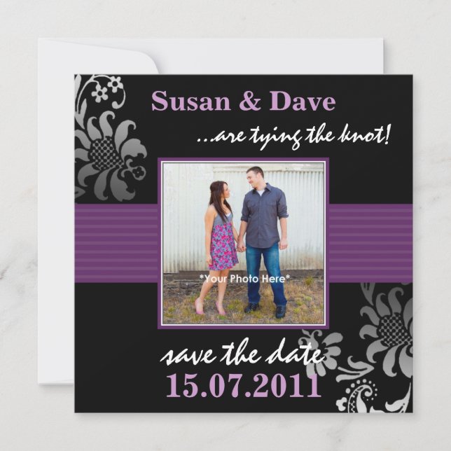 Purple Pattern Photo Save the Date (Front)