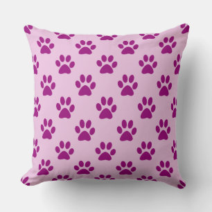 Purple Paw Print Pattern on Pink Cushion