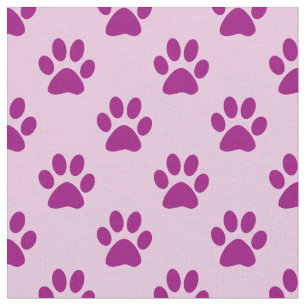 Purple Paw Print Pattern on Pink Fabric