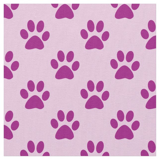 Purple Paw Print Pattern on Pink Fabric (Close Up)