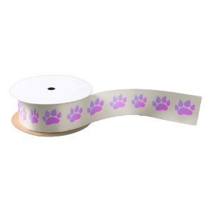 Purple Paw Prints in a Line Satin Ribbon