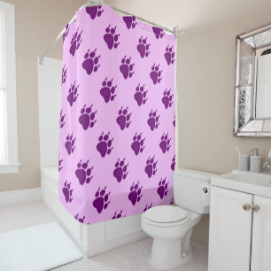 Purple Paw Prints on Light Purple Shower Curtain