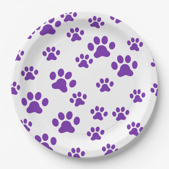 Purple paw prints paper plate (Front)