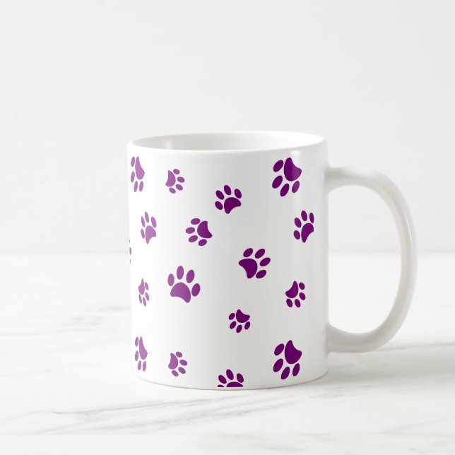 Purple Paw Prints Pattern Coffee Mug (Right)