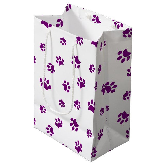 Purple Paw Prints Pattern Medium Gift Bag (Front Angled)