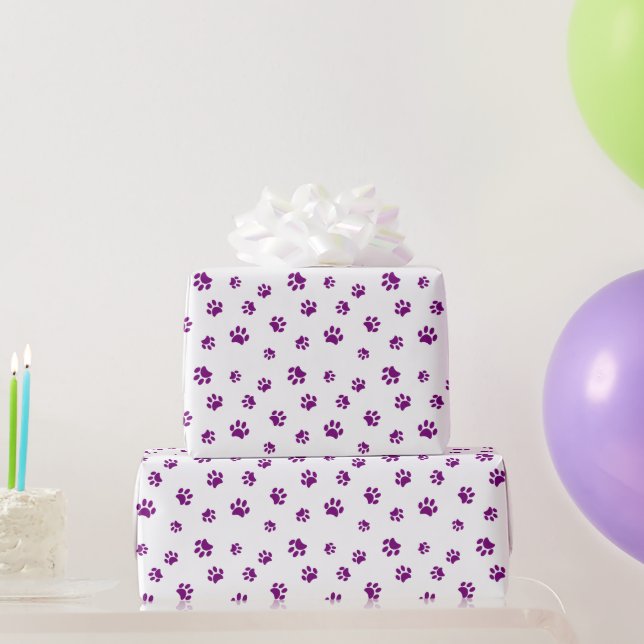 Purple Paw Prints Pattern Wrapping Paper (Party Gifts)