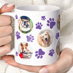 Purple Pawprint 8 Pet Dog Photo Collage Coffee Mug<br><div class="desc">Showcase your favourite canine friend with this personalised Purple Pawprint 8 Pet Dog Photo Collage mug. This charming mug features a Back paw print design and space for eight cherished photos of your pup. Perfect for dog lovers, this mug makes a thoughtful gift for birthdays, holidays, or just because. Sip...</div>