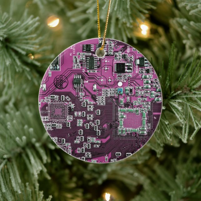 Purple PCB Circuit Board Design for IT Pros Ceramic Ornament (Tree)