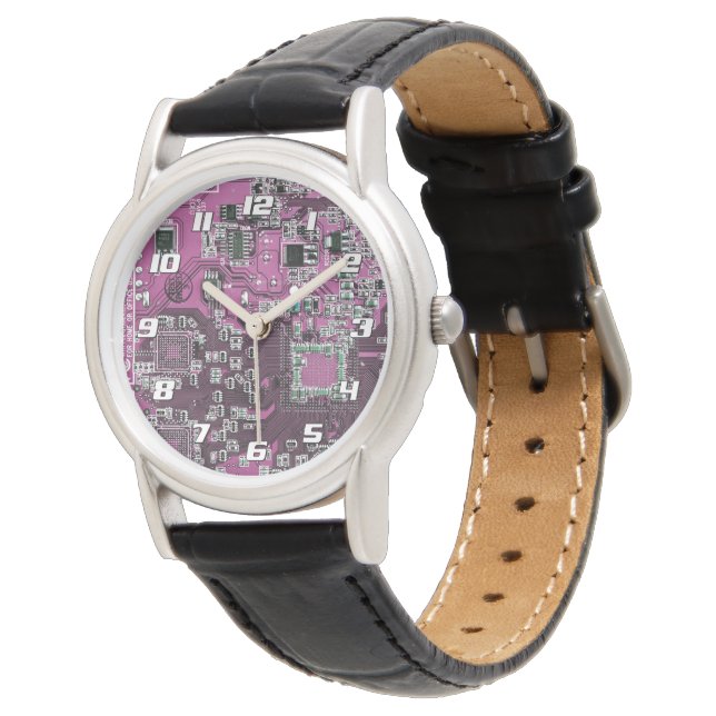 Purple PCB Circuit Board Design for IT Pros Watch (Angled)