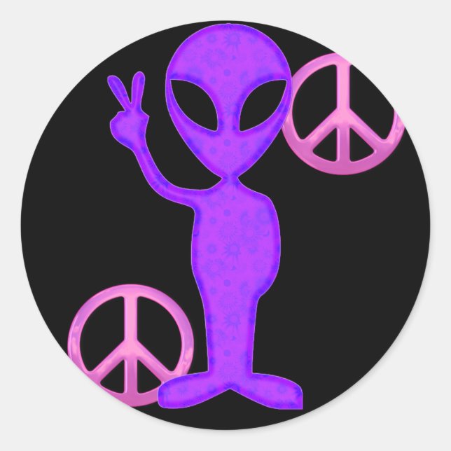 Purple Peace Alien Classic Round Sticker (Front)