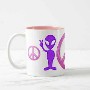 Purple Peace Alien Two-Tone Coffee Mug