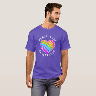 Purple Peace Love Acceptance Rainbow Pride Heart  T-Shirt