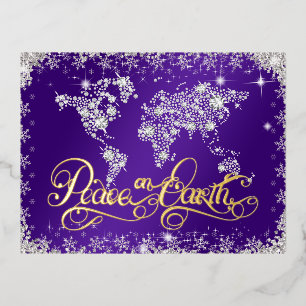 Purple Peace on Earth  Diamonds Foil Holiday Postcard