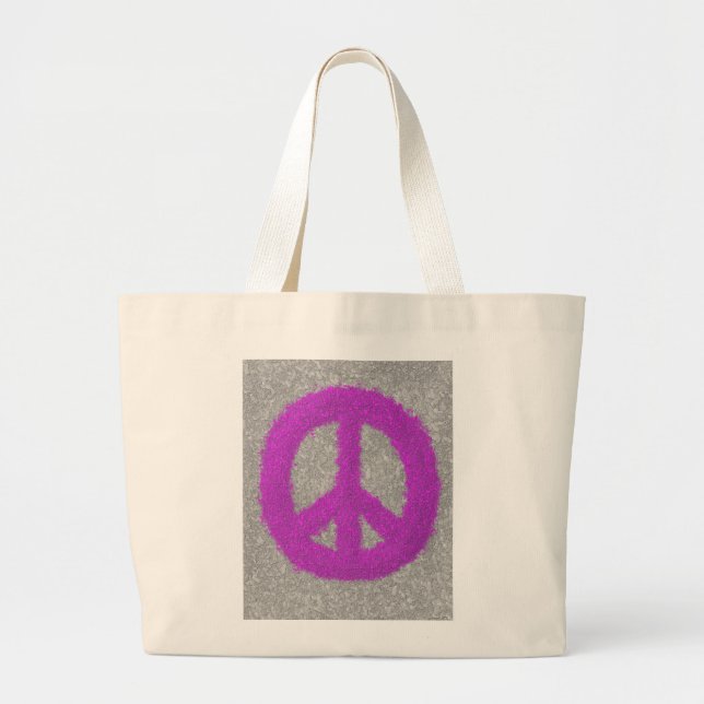 Purple Peace Sign Large Tote Bag (Front)