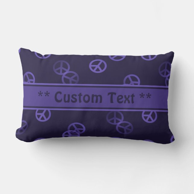 Purple Peace Sign Pattern w/ Custom Text Lumbar Cushion (Front)