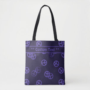 Purple Peace Sign Pattern w/ Custom Text Tote Bag