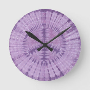 Purple Peace Sign Tie Dye PhatDyes Round Clock