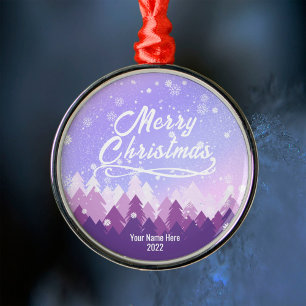 Purple Peaceful Snow Forest Christmas Decor 2022 Metal Ornament