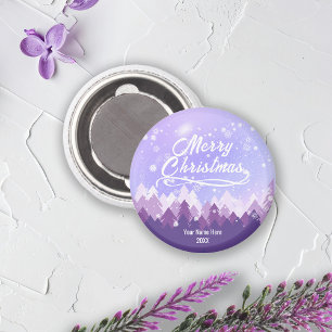 Purple Peaceful Snow Forest Merry Christmas Magnet