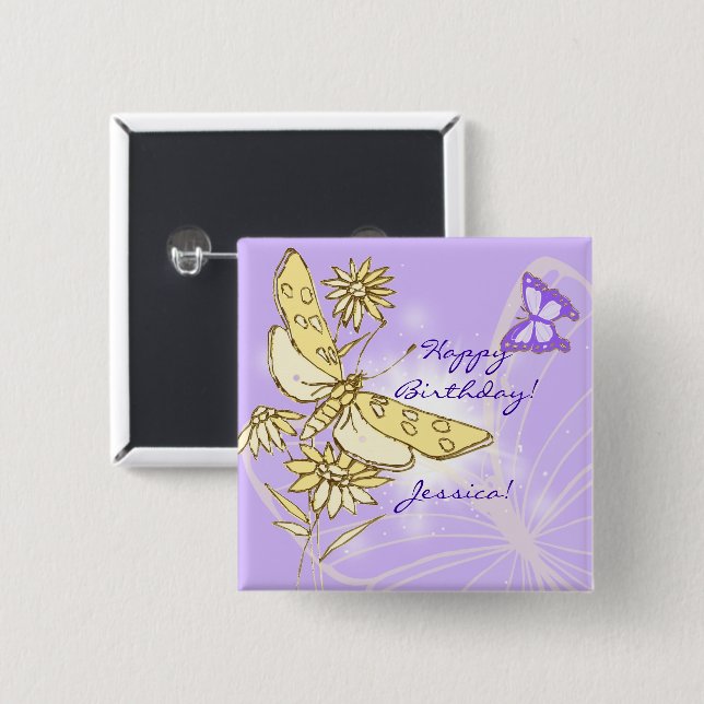 Purple Peach Butterfly Button (Front & Back)