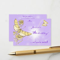 Purple Peach Butterfly Invitation Card