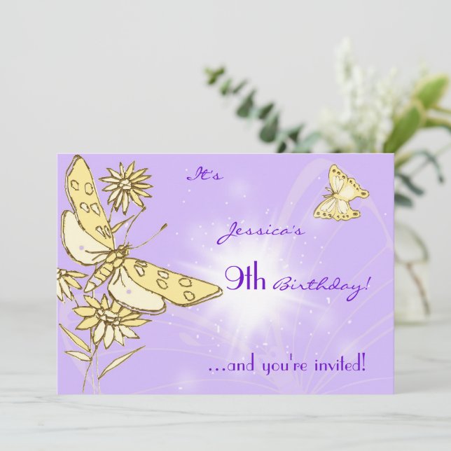 Purple Peach Butterfly Invitation Card (Standing Front)