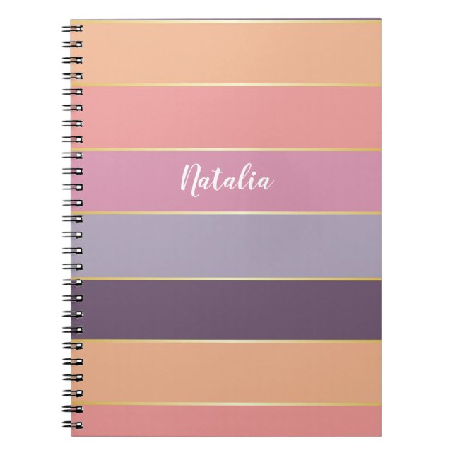 Purple Peach Custom Summer Colour Block Stripes Notebook (Front)
