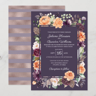 Purple Peach Floral Fall Wedding Invitation