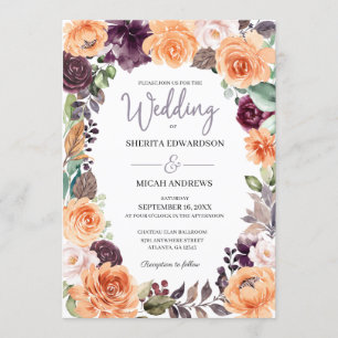 Purple Peach Floral Fall Wedding Invitation