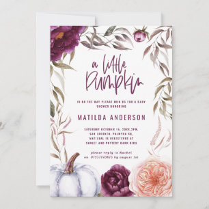 Purple + peach floral, pumpkin fall baby shower