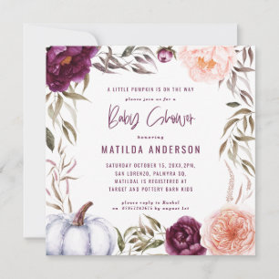 Purple + peach floral, pumpkin fall baby shower