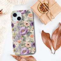 Purple Peach Flowers Floral Vintage Shabby Chic