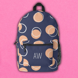 Purple & Peach Geometric Circles Monogram Initials Printed Backpack