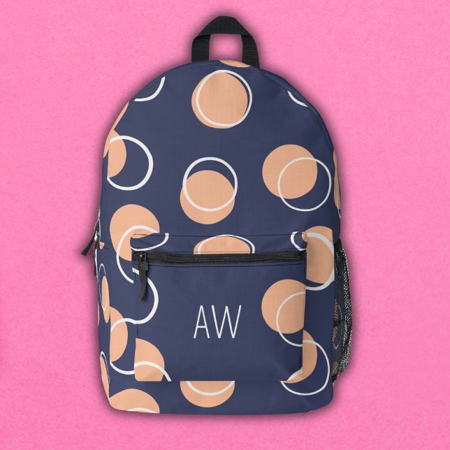 Purple & Peach Geometric Circles Monogram Initials Printed Backpack (Creator Uploaded)
