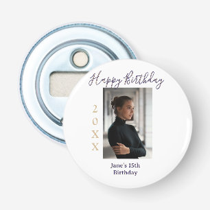 purple peach happy 15th birthday photo name year t bottle opener