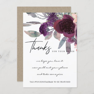 PURPLE PEACH MARSALA FLORA CORPORATE BUSINESS LOGO THANK YOU CARD
