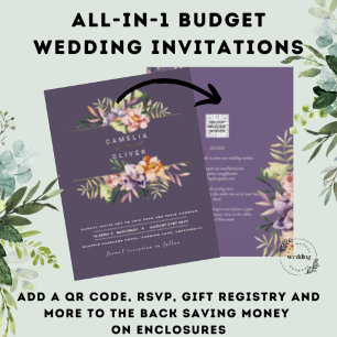 Purple Peach Summer Floral Wedding Invite QR Code