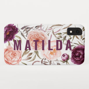 Purple + peach watercolor floral fall monogram iPhone XR case