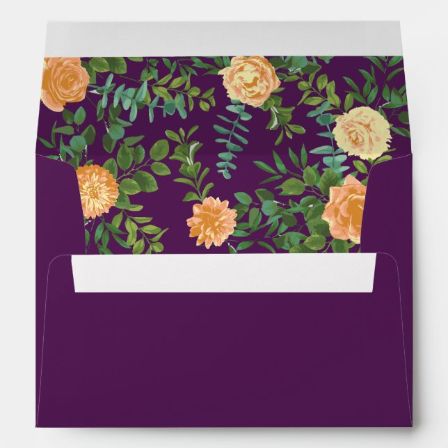 Purple Peach Wedding Floral Roses Envelope (Back (Bottom))
