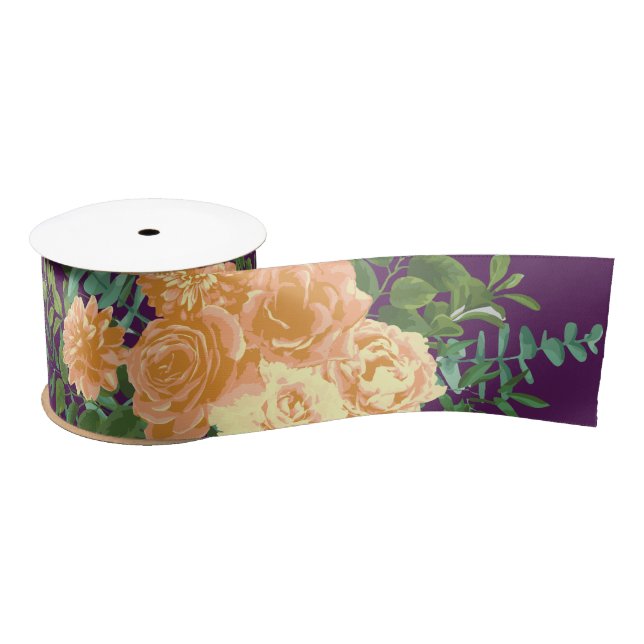 Purple Peach Wedding Floral Roses Satin Ribbon (Spool)