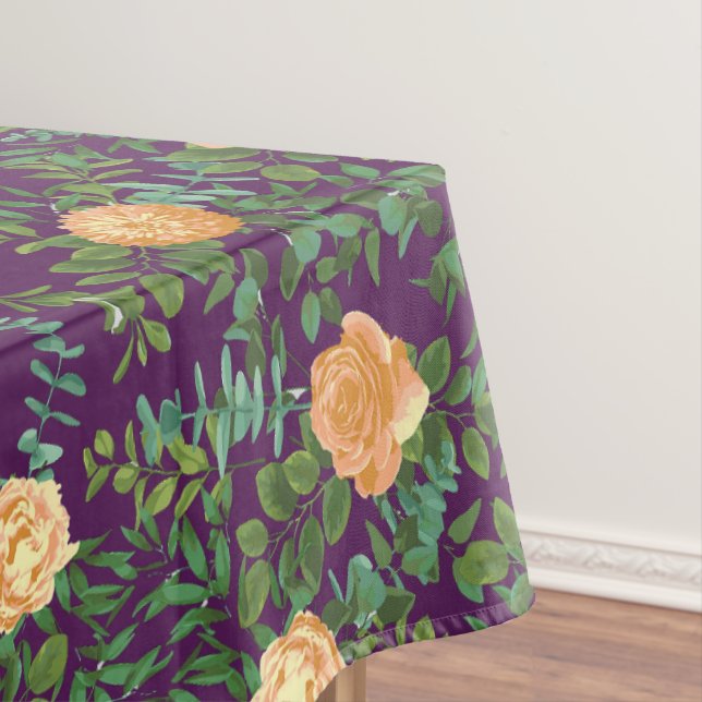 Purple Peach Wedding Floral Roses Tablecloth (In Situ)