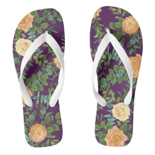 Purple Peach Wedding Floral Roses Thongs