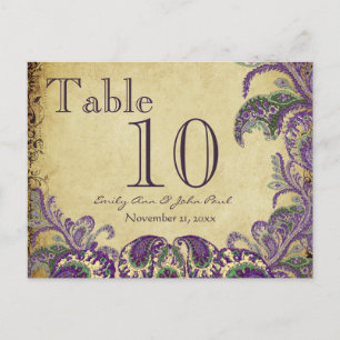 Purple Peacock Colours Paisley Wedding Table Numbe Postcard