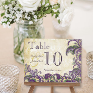 Purple Peacock Colours Paisley Wedding Table Numbe Postcard