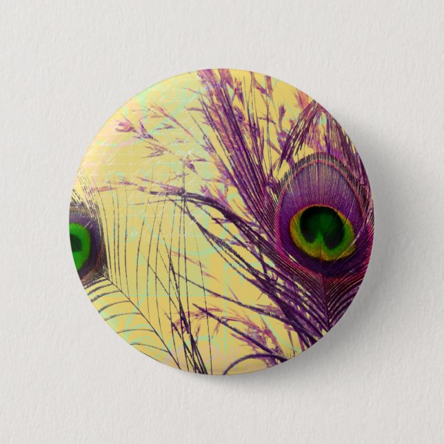 Purple Peacock Feather 6 Cm Round Badge (Front)