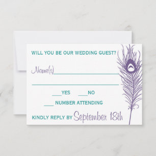 Purple Peacock Feather RSVP Card
