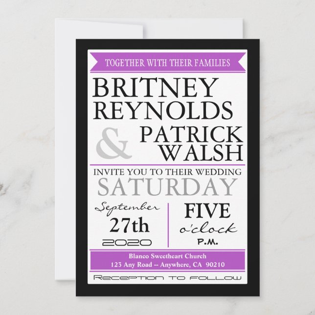 Purple Peacock Feather Wedding Invitations (Back)