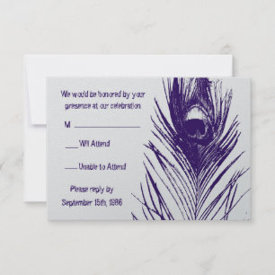 Purple Peacock Feather Wedding RSVP Card